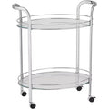 Studio 55D Carli Modern Chrome Steel Oval 2-Tier Serving Bar Cart 26 x 18 1/4 Silver Rolling Clear Glass Shelves for Living Room