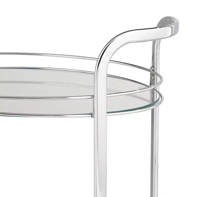 Chariot de service ovale à 2 niveaux Carli en acier chromé moderne 26 x 18 1/4, roulettes en argent, étagères en verre transparent pour salon