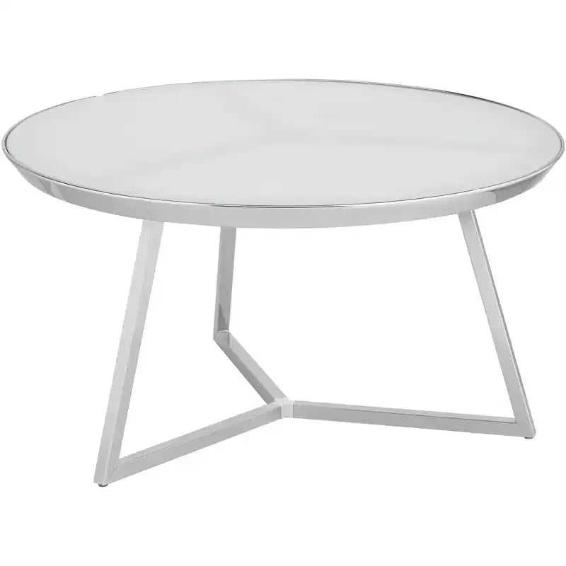 Studio 55D Luciana Modern Chrome Metal Round Coffee Table 29 3/4 Wide Silver White Glass Tabletop for Living Room Bedroom Bedside