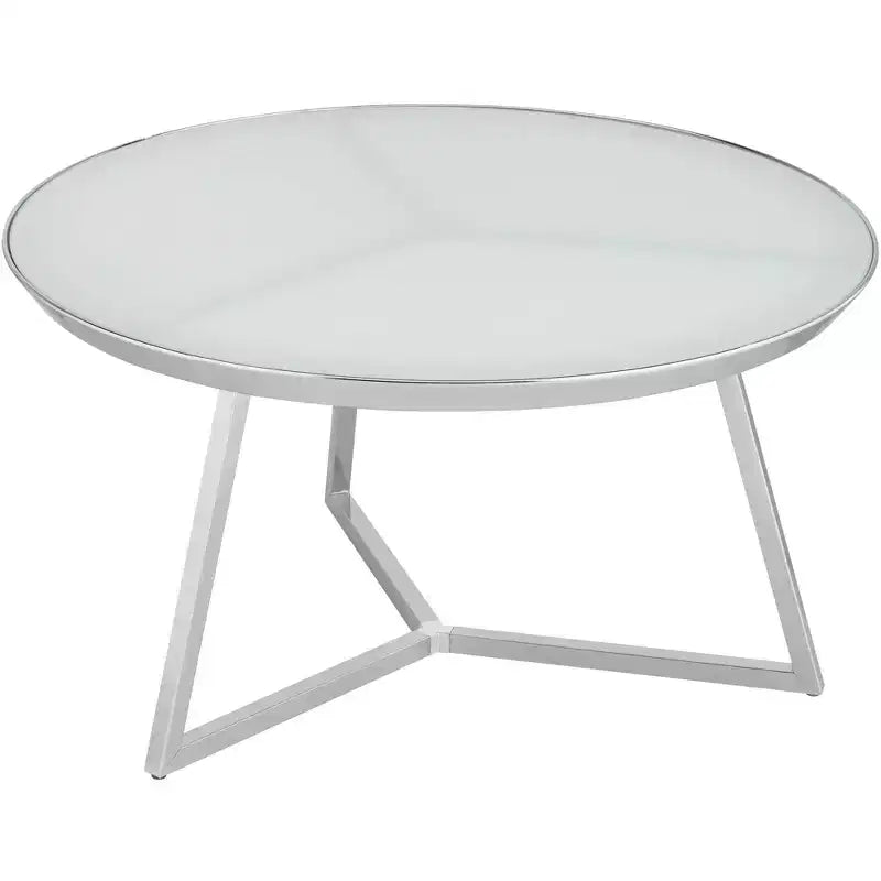Table basse ronde en métal chromé Luciana, 75,5 cm de large, plateau en verre blanc argenté pour salon, chambre à coucher, chevet