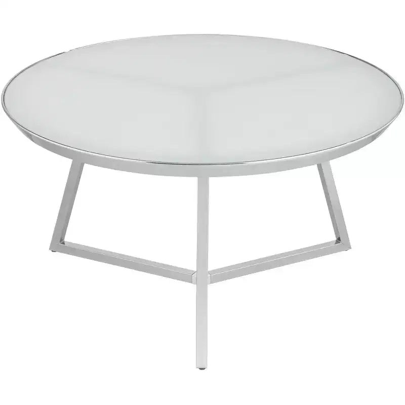 Table basse ronde en métal chromé Luciana, 75,5 cm de large, plateau en verre blanc argenté pour salon, chambre à coucher, chevet