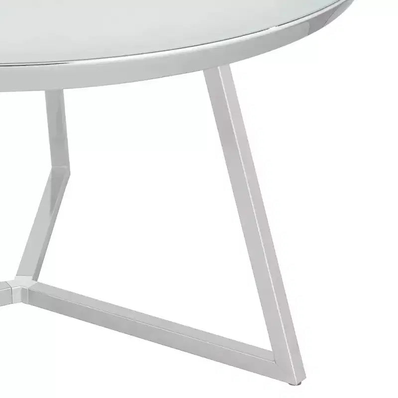 Table basse ronde en métal chromé Luciana, 75,5 cm de large, plateau en verre blanc argenté pour salon, chambre à coucher, chevet