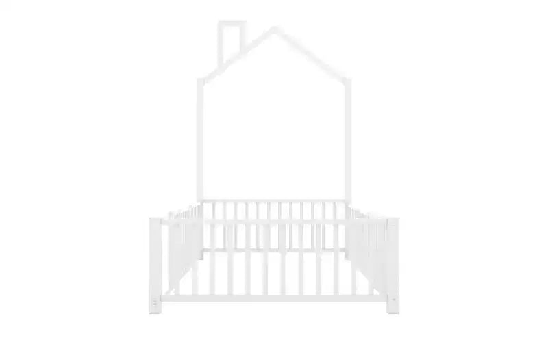 Lit plateforme en métal Bellemave pour lits jumeaux avec garde-corps et cheminée, blanc