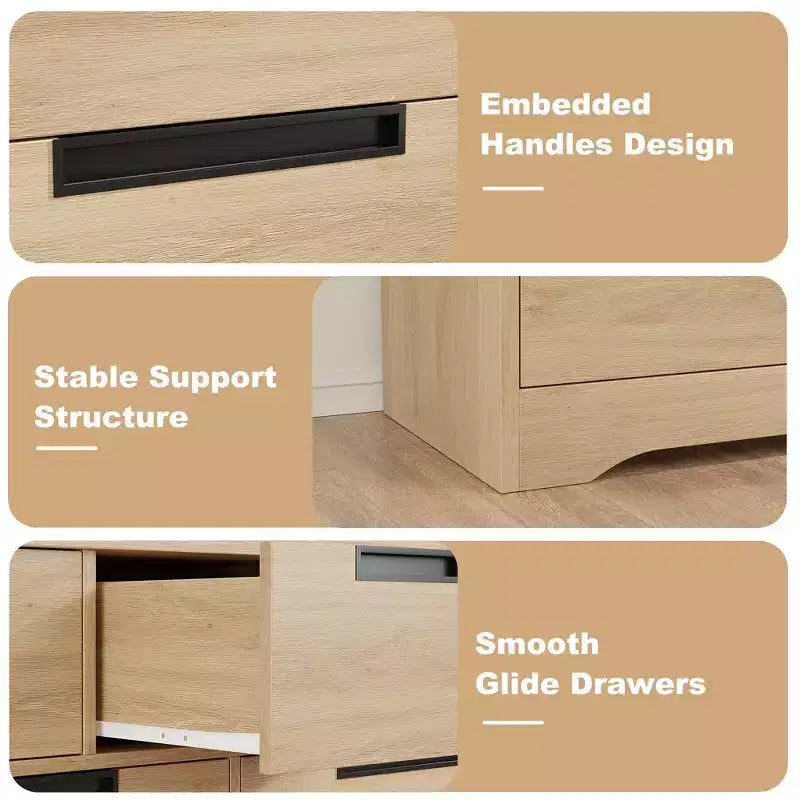Commode à 6 tiroirs pour chambre à coucher, commode en bois de 119 cm de large avec poignées encastrées, organisateur de rangement pour vêtements, meuble TV pour couloir