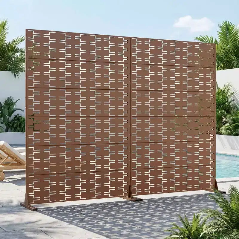 Séparateur de pièce Brick 01 en acier galvanisé marron, 183x120x40 cm, paravent de confidentialité double face 6 pièces antirouille