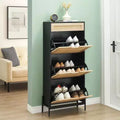 Shoe Cabinet with 3 Flip Drawers and Single Drawers - Hidden Wood Rattan Shoe Storage Cabinet