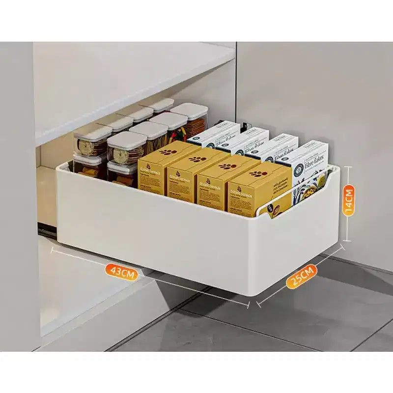 Tiroir de réfrigérateur, tiroir extensible pour cuisine, organisateur de tiroirs hauts de cuisine, meuble de cuisine en métal pour armoires de cuisine, sans perçage, 25 L x 43 P x 14 H