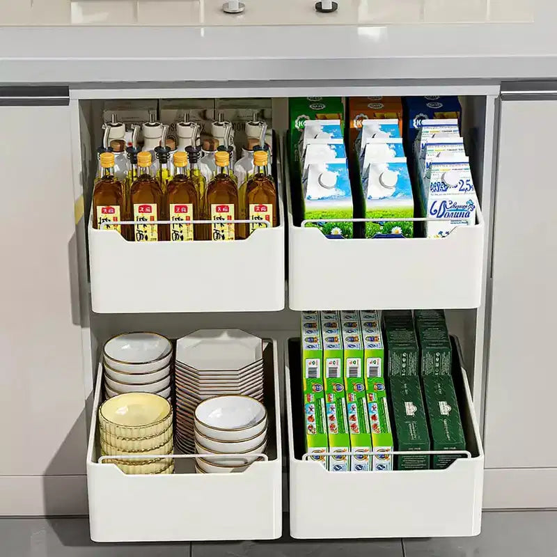 Tiroir de réfrigérateur, tiroir extensible pour cuisine, organisateur de tiroirs hauts de cuisine, meuble de cuisine en métal pour armoires de cuisine, sans perçage, 25 L x 43 P x 14 H