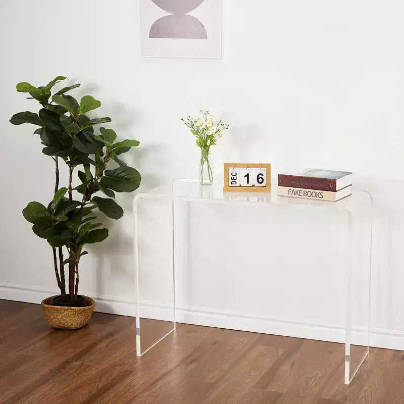 Console moderne en acrylique, table d'appoint étroite transparente, meuble d'appoint compact pour entrée, durable et léger, pour salon ou salle à manger