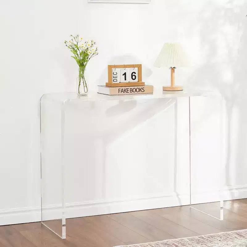 Console moderne en acrylique, table d'appoint étroite transparente, meuble d'appoint compact pour entrée, durable et léger, pour salon ou salle à manger
