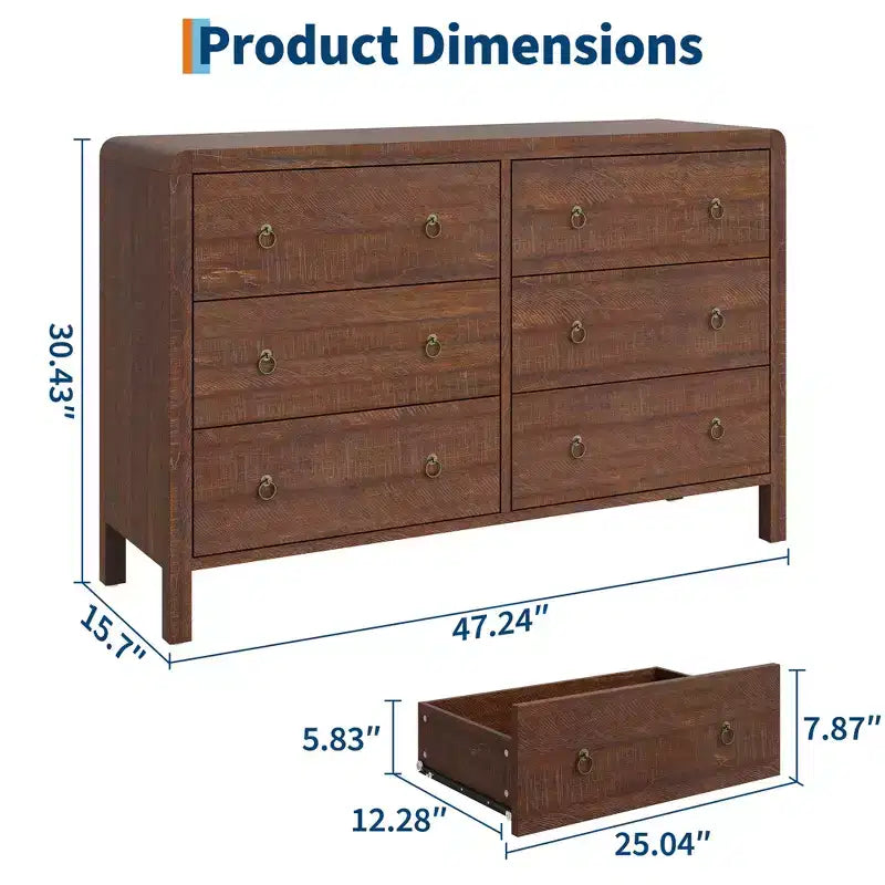 Commode à 6 ou 7 tiroirs pour chambre à coucher, commode en bois avec poignées en métal, meuble de rangement pour salon et meuble TV