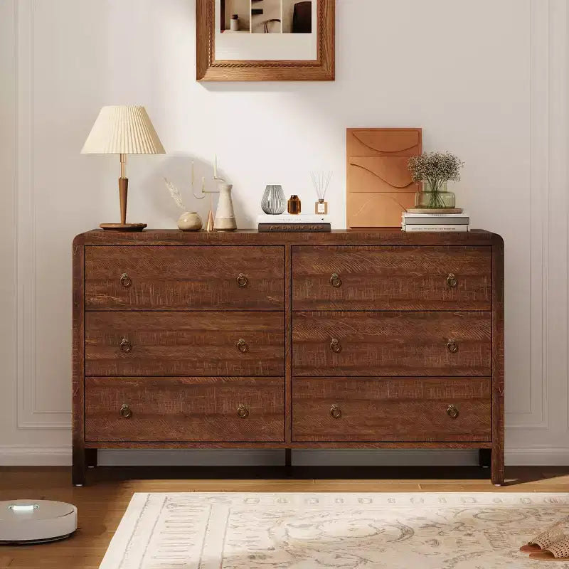 Commode à 6 ou 7 tiroirs pour chambre à coucher, commode en bois avec poignées en métal, meuble de rangement pour salon et meuble TV