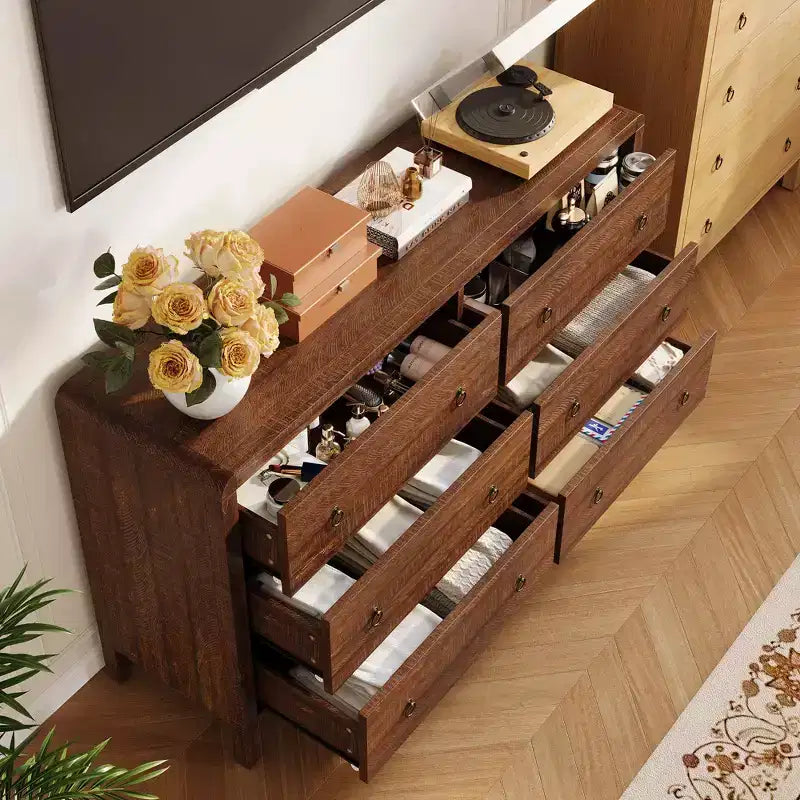 Commode à 6 ou 7 tiroirs pour chambre à coucher, commode en bois avec poignées en métal, meuble de rangement pour salon et meuble TV