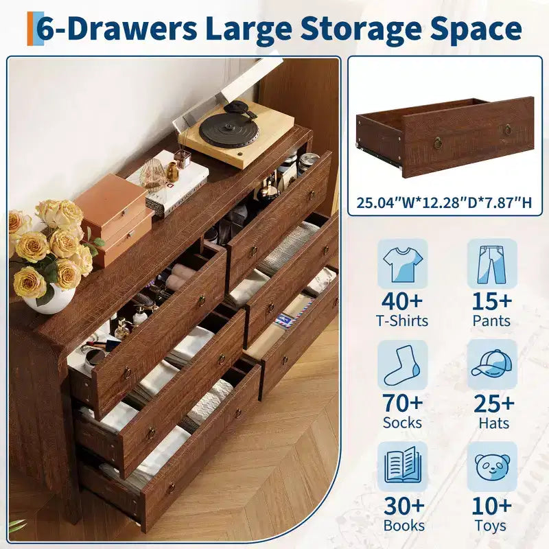 Commode à 6 ou 7 tiroirs pour chambre à coucher, commode en bois avec poignées en métal, meuble de rangement pour salon et meuble TV