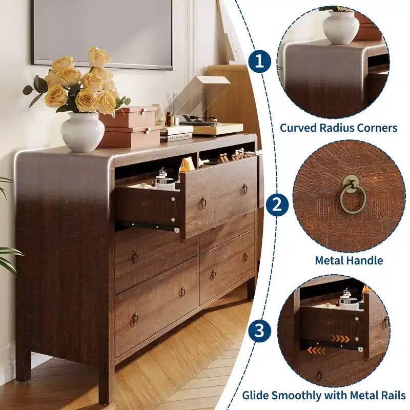 Commode à 6 ou 7 tiroirs pour chambre à coucher, commode en bois avec poignées en métal, meuble de rangement pour salon et meuble TV