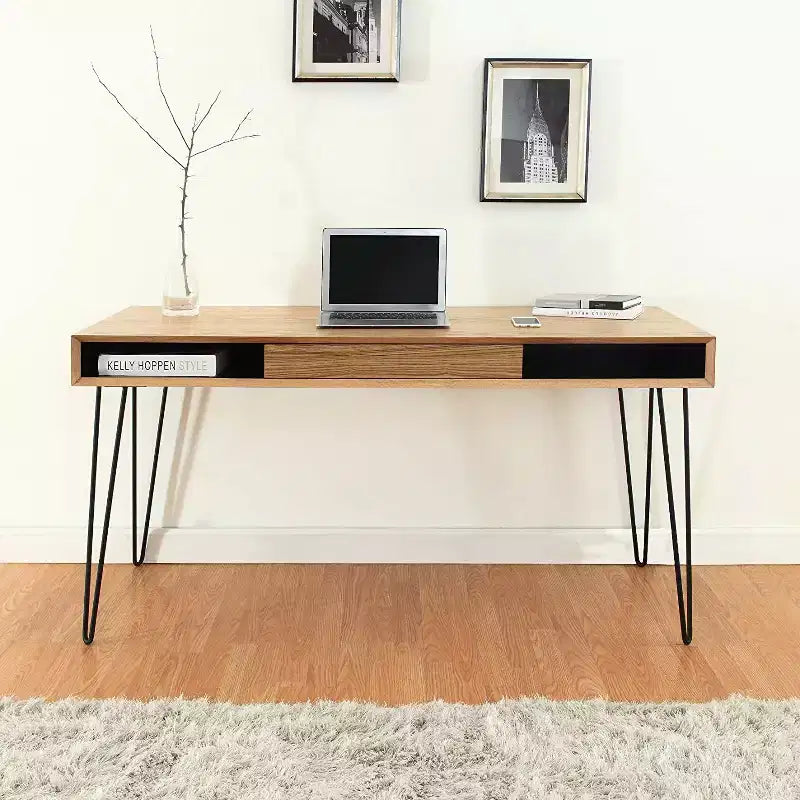 Bureaux d'ordinateur en bois d'acacia couleur marron avec tiroir de classement, 73,6 cm H