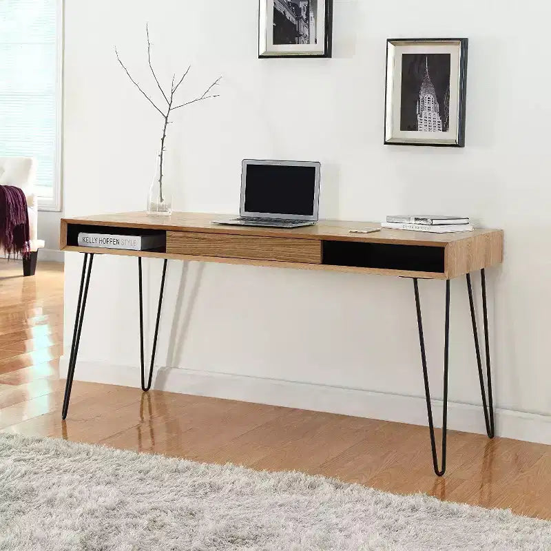 Bureaux d'ordinateur en bois d'acacia couleur marron avec tiroir de classement, 73,6 cm H