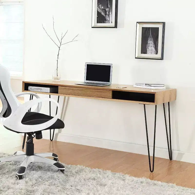 Bureaux d'ordinateur en bois d'acacia couleur marron avec tiroir de classement, 73,6 cm H