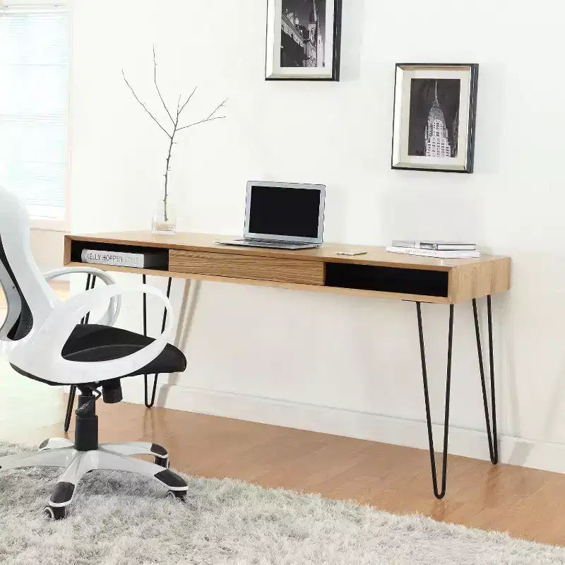 Bureaux d'ordinateur en bois d'acacia couleur marron avec tiroir de classement, 73,6 cm H