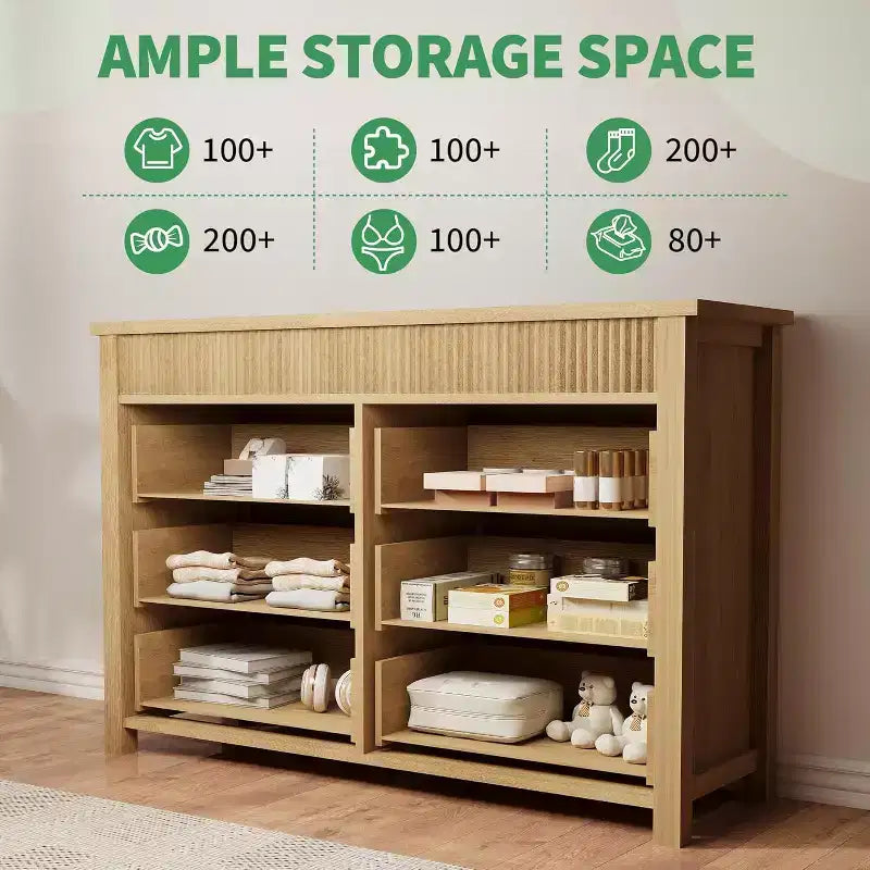 Commode à 6 tiroirs avec design cannelé, meuble de rangement moderne en bois pour chambre, salon, entrée