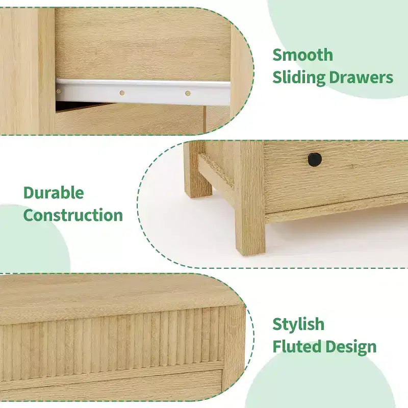Commode à 6 tiroirs avec design cannelé, meuble de rangement moderne en bois pour chambre, salon, entrée