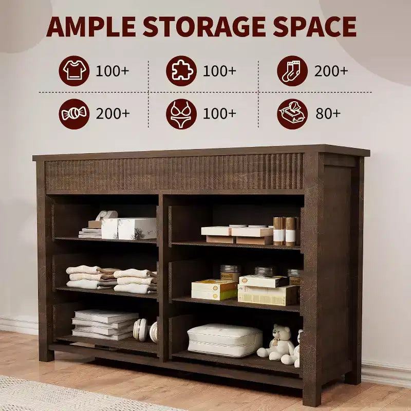 Commode à 6 tiroirs avec design cannelé, meuble de rangement moderne en bois pour chambre, salon, entrée