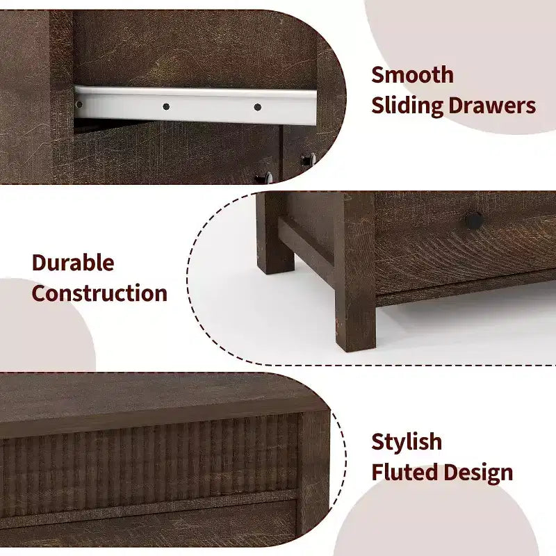 Commode à 6 tiroirs avec design cannelé, meuble de rangement moderne en bois pour chambre, salon, entrée