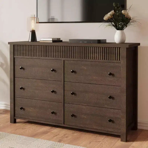 COZONY 6-Drawer Dresser with Fluted Design, Modern Wood Storage Cabinet for Bedroom Living Room Entryway Organization
