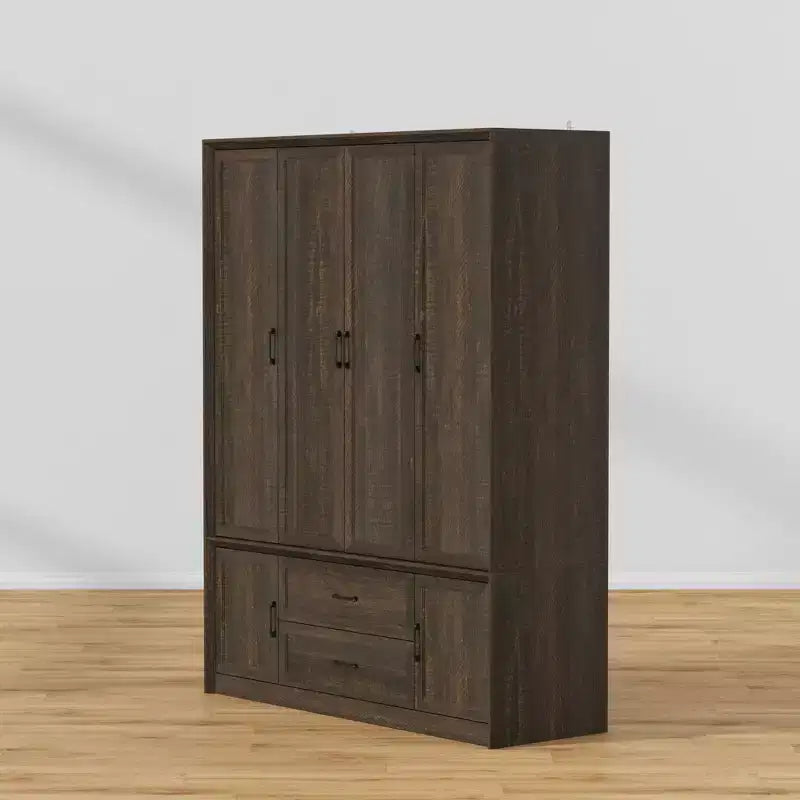 Armoire Famapy moderne minimaliste/industrielle vintage à 6 portes, penderie avec 2 tiroirs, tringle à vêtements, centre de rangement pour chambre et dressing, blanc/marron