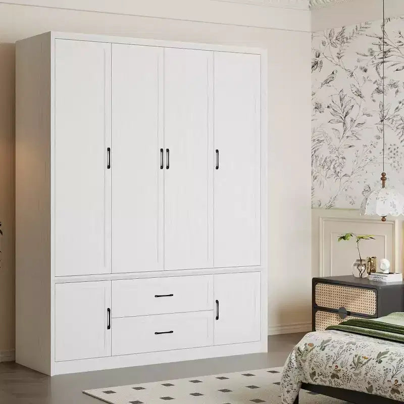 Armoire Famapy moderne minimaliste/industrielle vintage à 6 portes, penderie avec 2 tiroirs, tringle à vêtements, centre de rangement pour chambre et dressing, blanc/marron