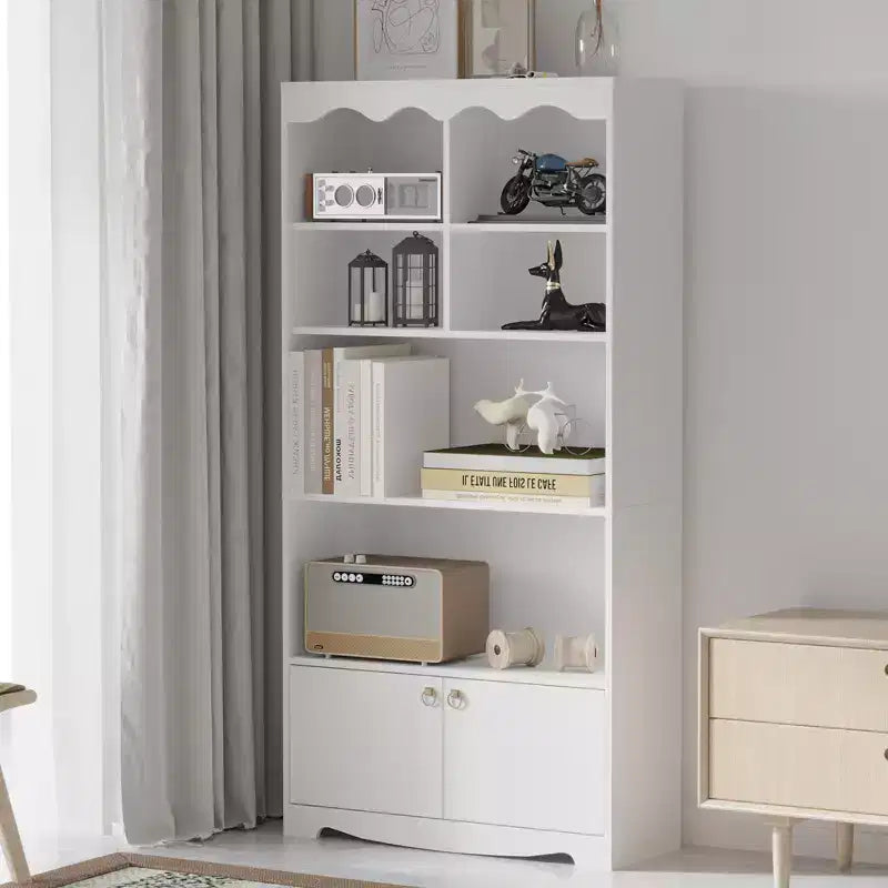 Étagère de présentation autoportante moderne, bibliothèque haute de 160 cm avec 2 armoires, étagère de rangement à 5 niveaux pour chambre à coucher, salon, bureau