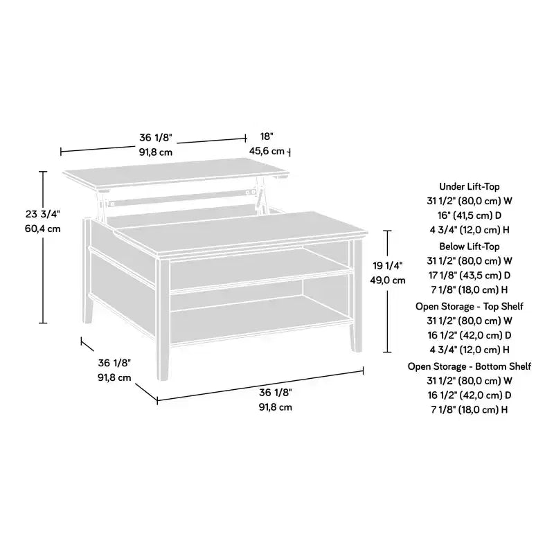 Table basse relevable moderne Valdosta avec rangement intégré