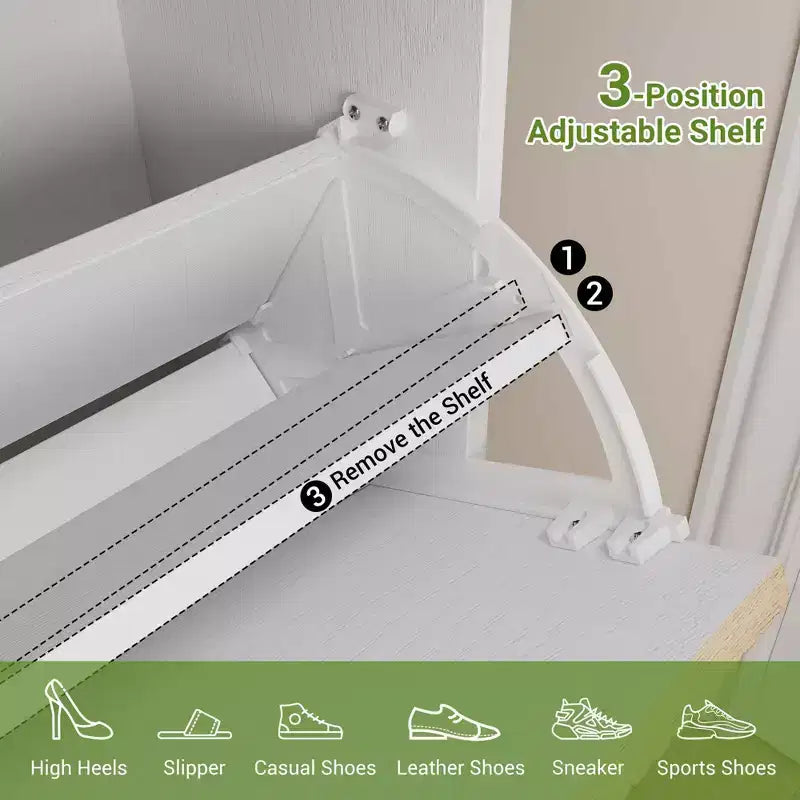 3 tiroirs abattants et 1 petit tiroir, meuble à chaussures, étagère à chaussures étroite en bois avec pieds en métal pour l'entrée