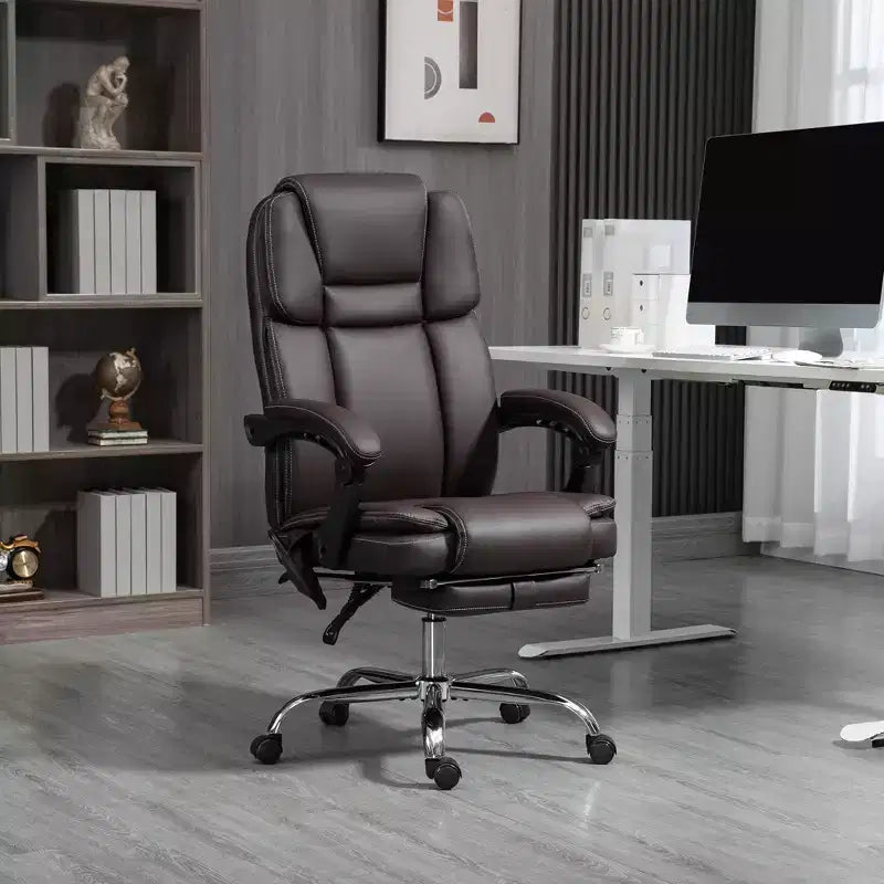 Chaise de bureau de massage vibrant à 6 points, chaise d'ordinateur inclinable en cuir PU avec hauteur réglable