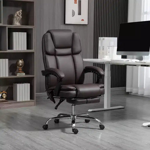 Chaise de bureau de massage vibrant à 6 points, chaise d'ordinateur inclinable en cuir PU avec hauteur réglable