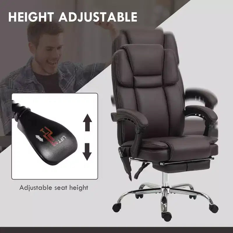Chaise de bureau de massage vibrant à 6 points, chaise d'ordinateur inclinable en cuir PU avec hauteur réglable