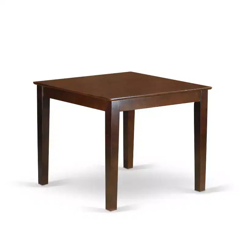 Table carrée rustique et 2 chaises Parsons - pieds en acajou, similicuir marron