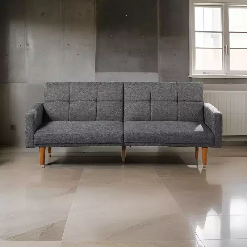 Royal Hampton Fabric Adjustable Sofa with Square Tufted Back, Light Gray