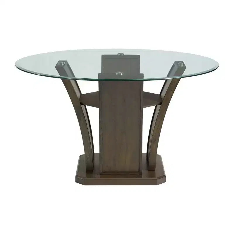 Table ronde Simms hauteur standard et 4 chaises Noyer - : Plateau en verre, Rembourrage crème