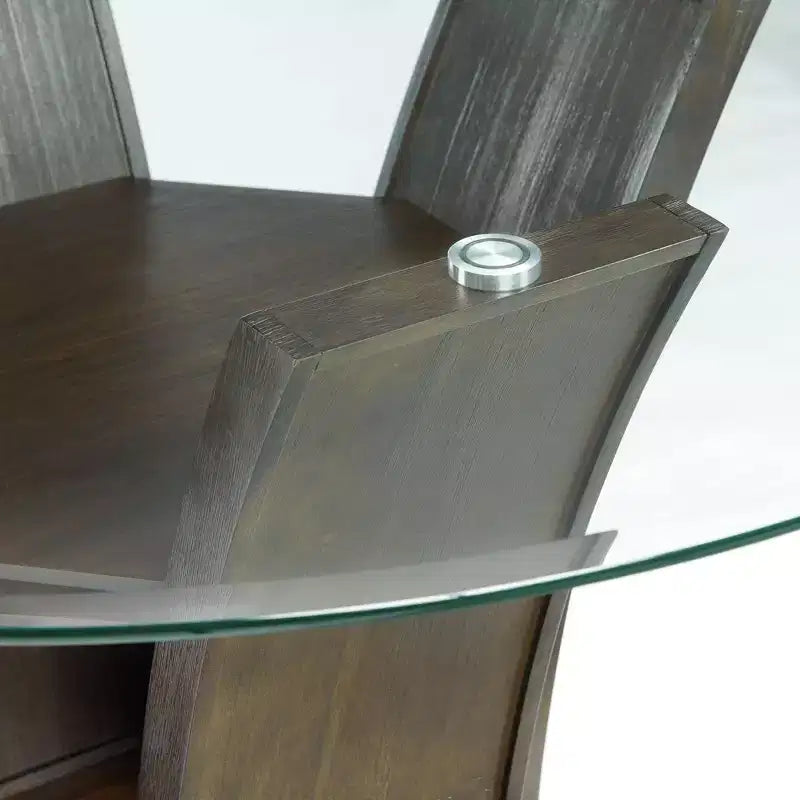 Table ronde Simms hauteur standard et 4 chaises Noyer - : Plateau en verre, Rembourrage crème