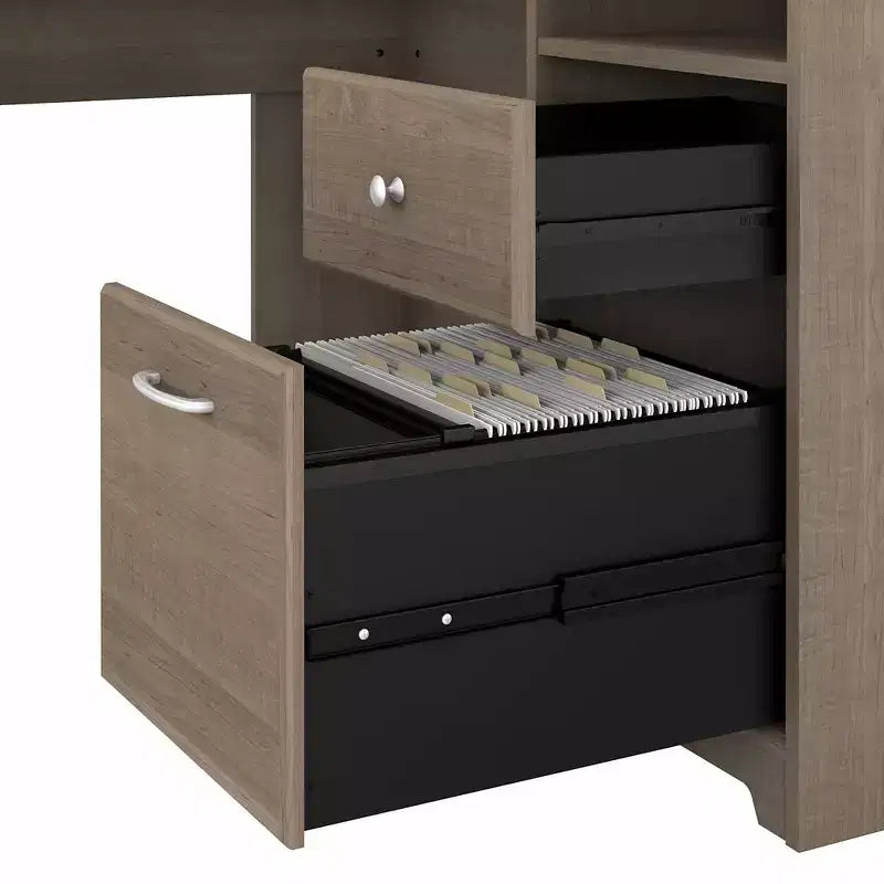 Bureau d'ordinateur en L gris frêne -