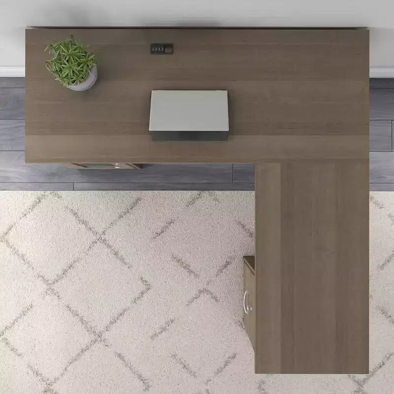 Bureau d'ordinateur en L gris frêne -