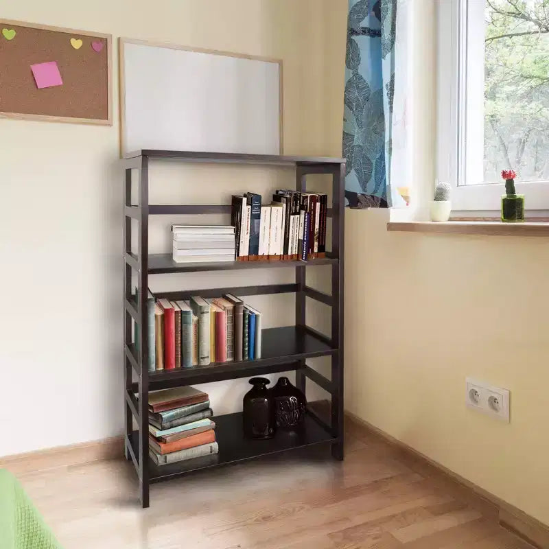Bibliothèque à 4 étagères de 42 po, expresso - Flora Home : Bois massif, contemporain, dos ouvert